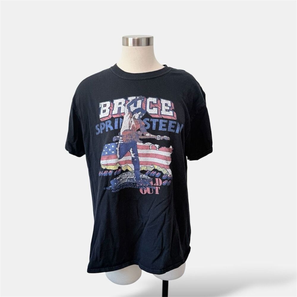 Bruce Springsteen Black Graphic Band Tee Shirt Rock Music Large Distressed